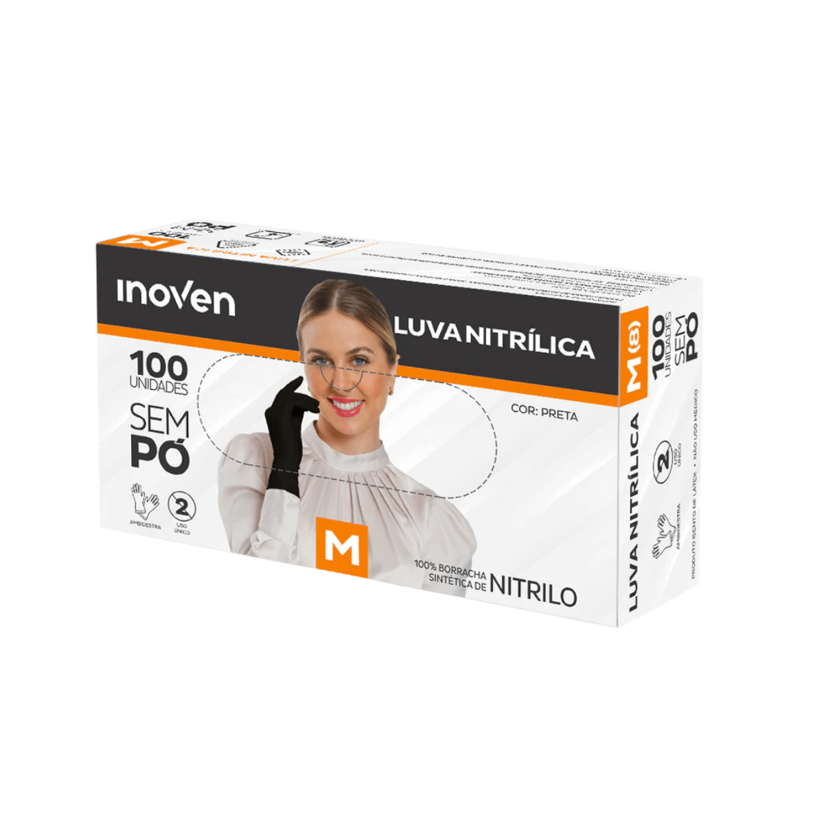 Luva Nitrílica sem Pó M CA 46975 100 unidades Inoven